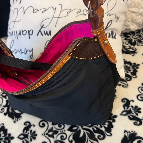 Dooney & Bourke Black Nylon Shoulder Bag with Brown Leather Trim - Picture 2 of 5